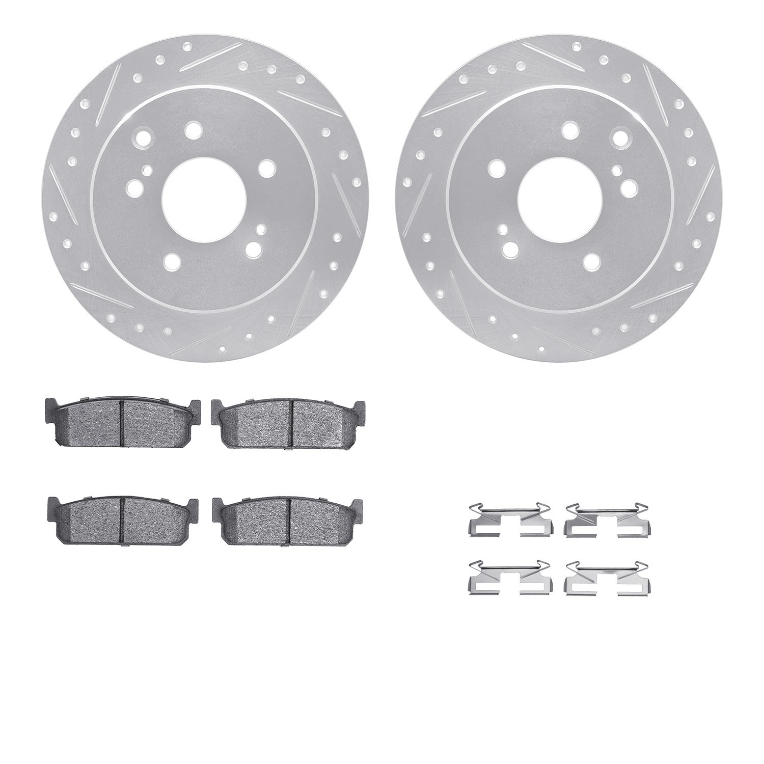 DYN 7512-68002 DFC Rotors-Drilled & Slotted-Silver w/ 5000 Advanced Brake Pads Incl Hdw