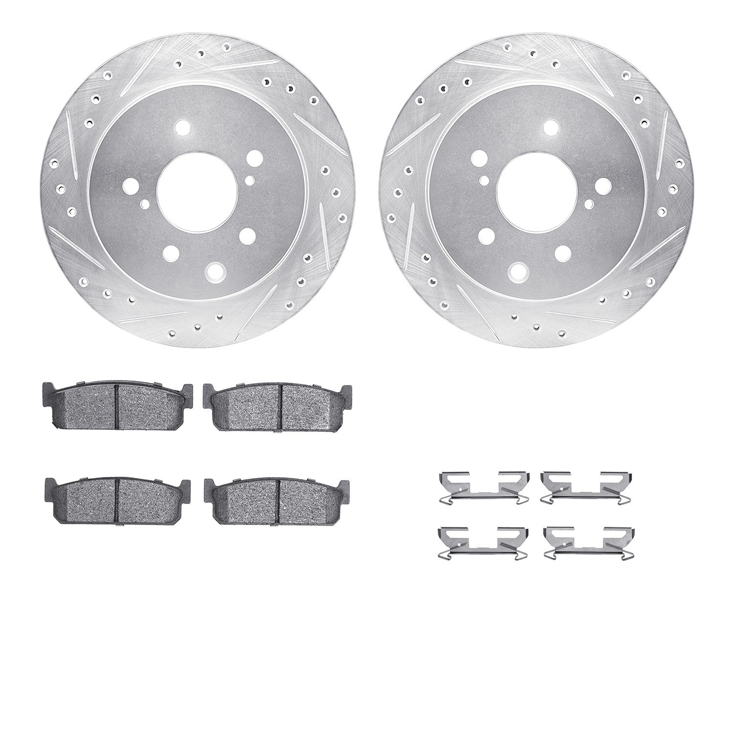 DYN 7512-68003 DFC Rotors-Drilled & Slotted-Silver w/ 5000 Advanced Brake Pads Incl Hdw