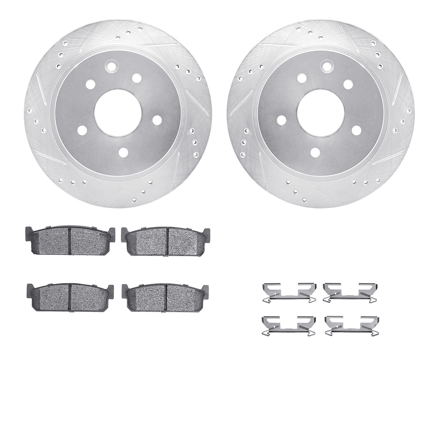 DYN 7512-68005 DFC Rotors-Drilled & Slotted-Silver w/ 5000 Advanced Brake Pads Incl Hdw