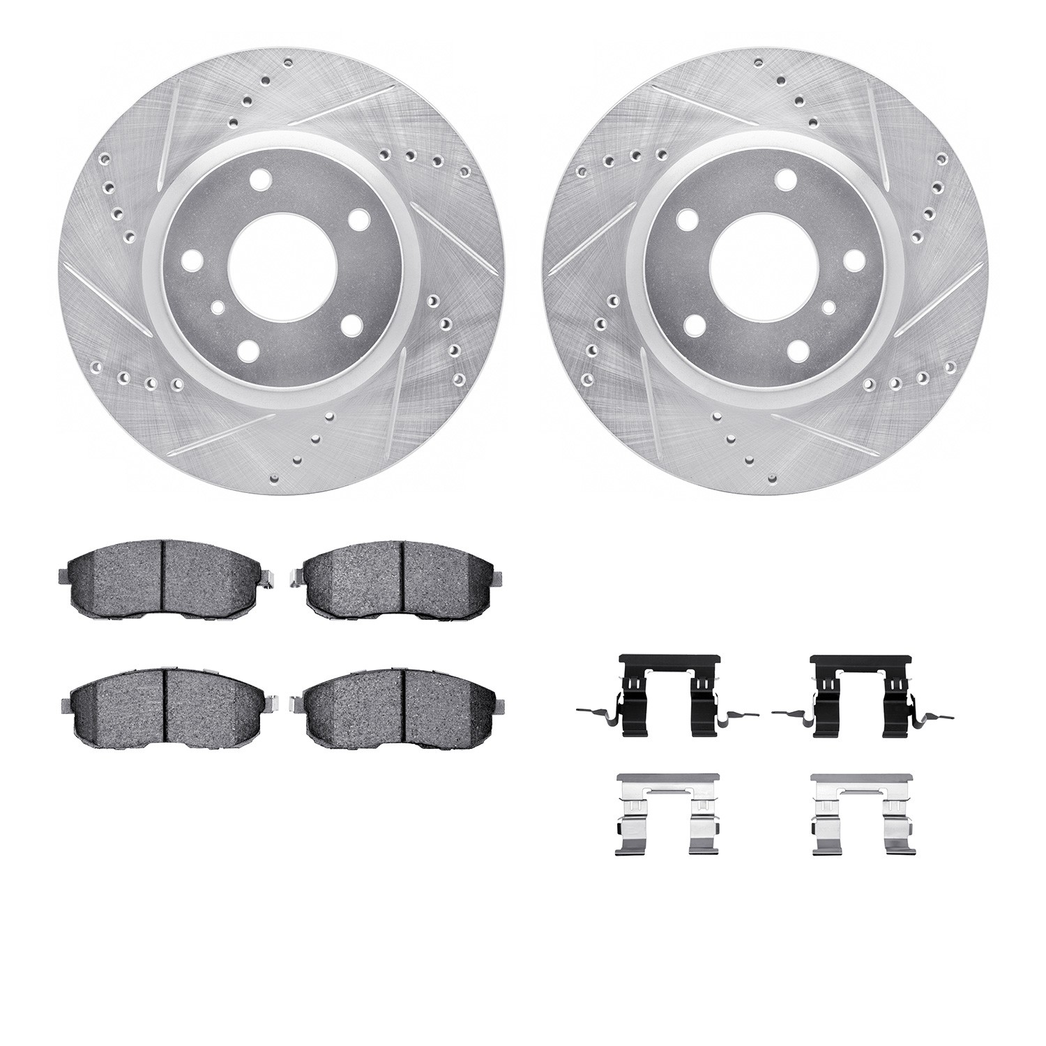 DYN 7512-68007 DFC Rotors-Drilled & Slotted-Silver w/ 5000 Advanced Brake Pads Incl Hdw