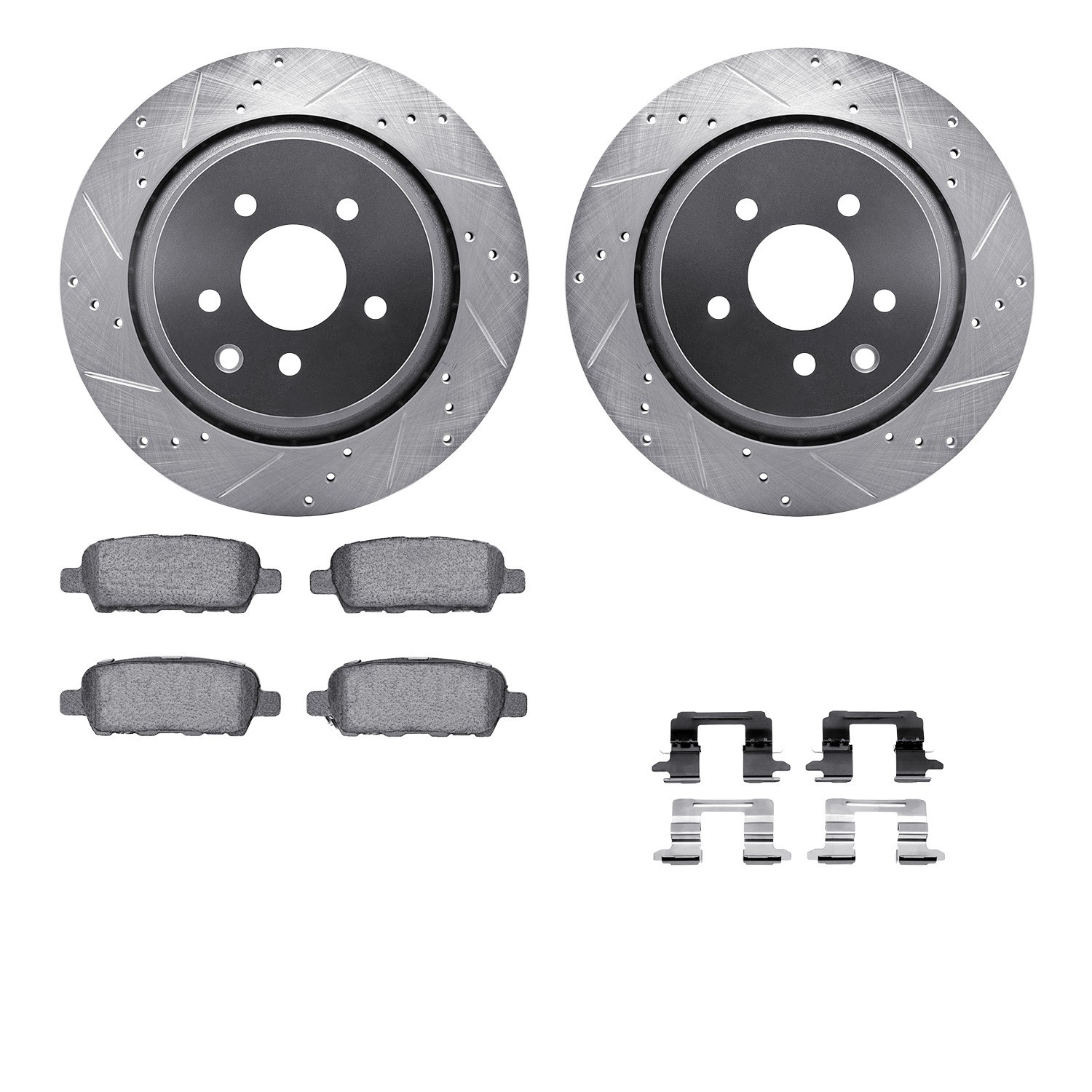 DYN 7512-68011 DFC Rotors-Drilled & Slotted-Silver w/ 5000 Advanced Brake Pads Incl Hdw