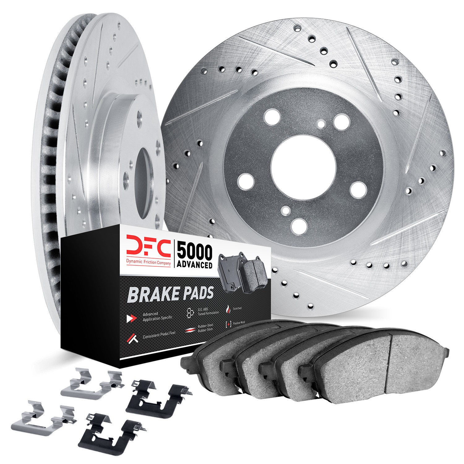 DYN 7512-68011 DFC Rotors-Drilled & Slotted-Silver w/ 5000 Advanced Brake Pads Incl Hdw - Image 2