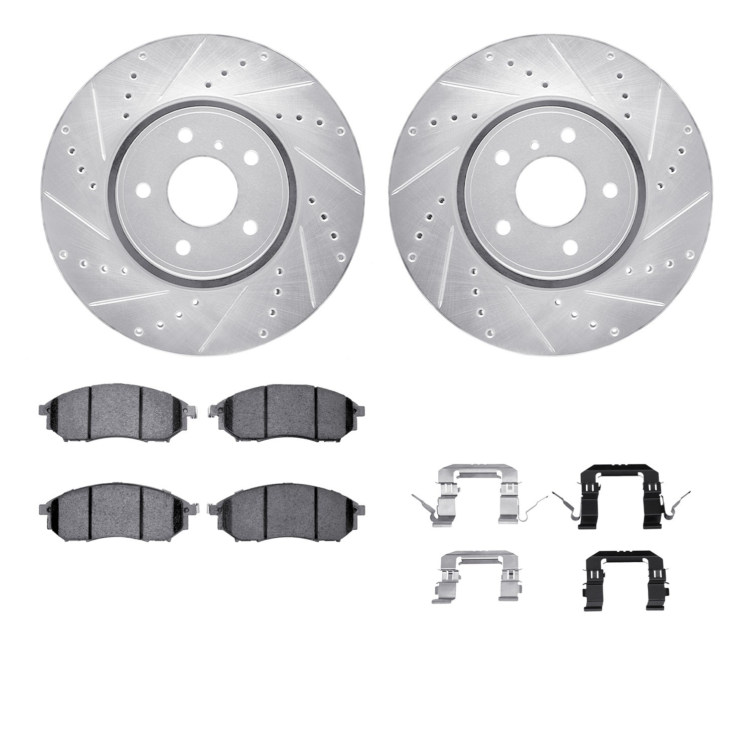 DYN 7512-68013 DFC Rotors-Drilled & Slotted-Silver w/ 5000 Advanced Brake Pads Incl Hdw