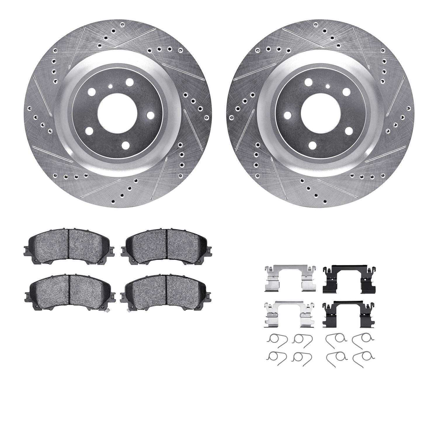 DYN 7512-68014 DFC Rotors-Drilled & Slotted-Silver w/ 5000 Advanced Brake Pads Incl Hdw
