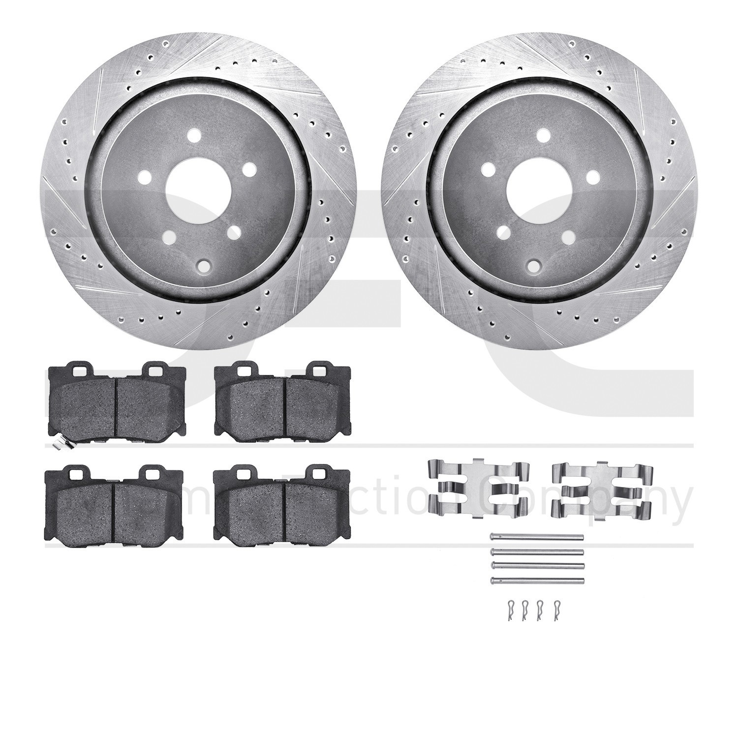 DYN 7512-68017 DFC Brake Rotor - Dimpled & Slotted - Silver w/5000 Brake Pads & HW Kit