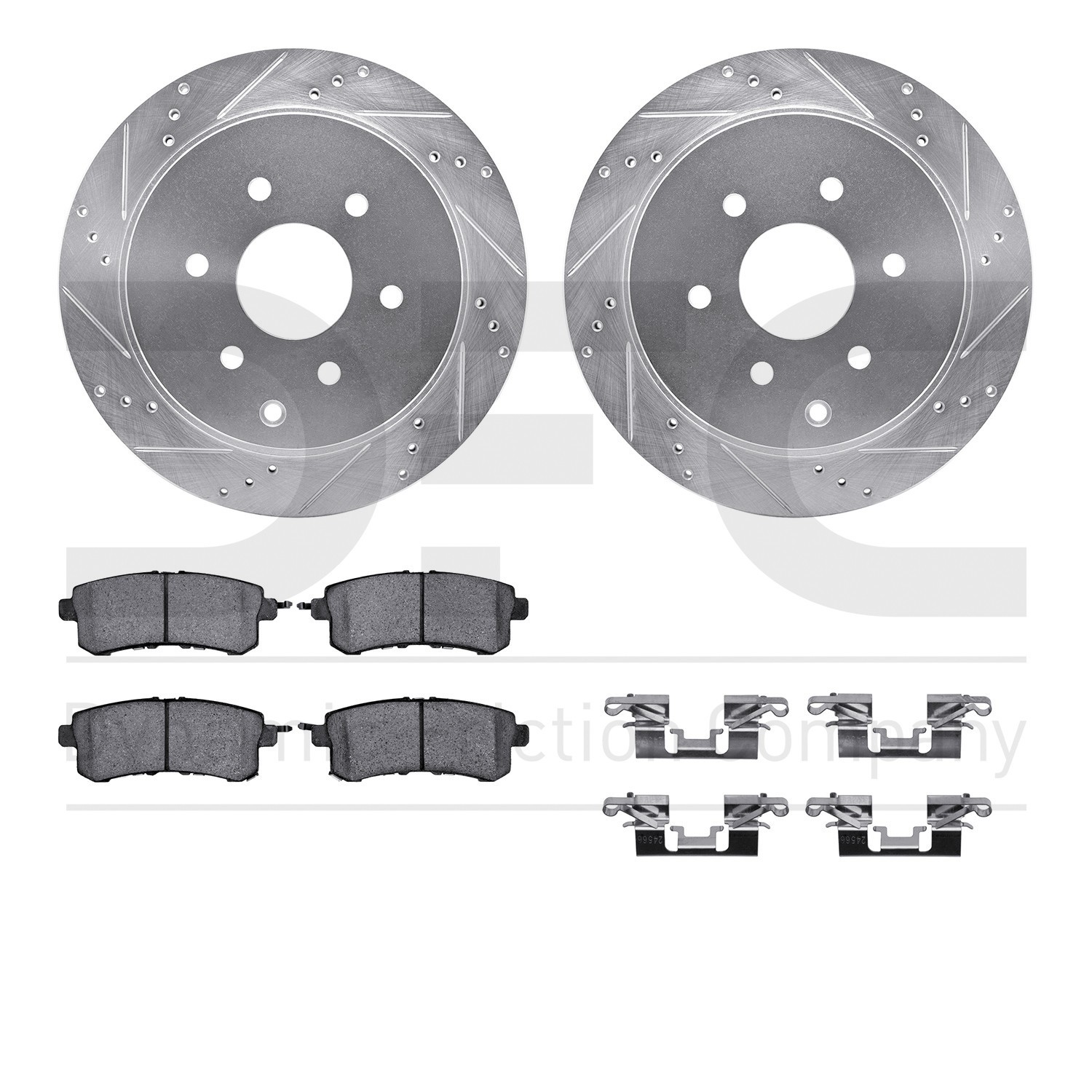 DYN 7512-68019 DFC Brake Rotor - Dimpled & Slotted - Silver w/5000 Brake Pads & HW Kit