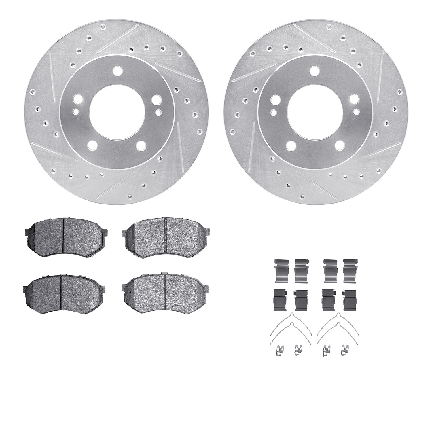 DYN 7512-72008 DFC Rotors-Drilled & Slotted-Silver w/ 5000 Advanced Brake Pads Incl Hdw