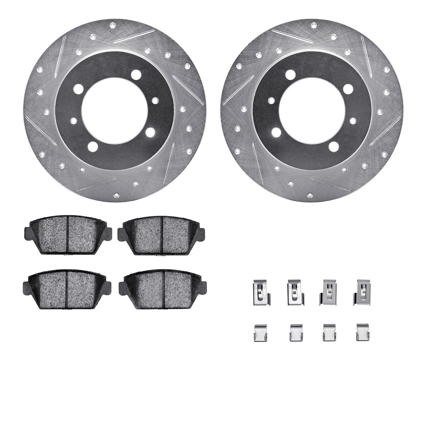DYN 7512-72017 DFC Rotors-Drilled & Slotted-Silver w/ 5000 Advanced Brake Pads Incl Hdw