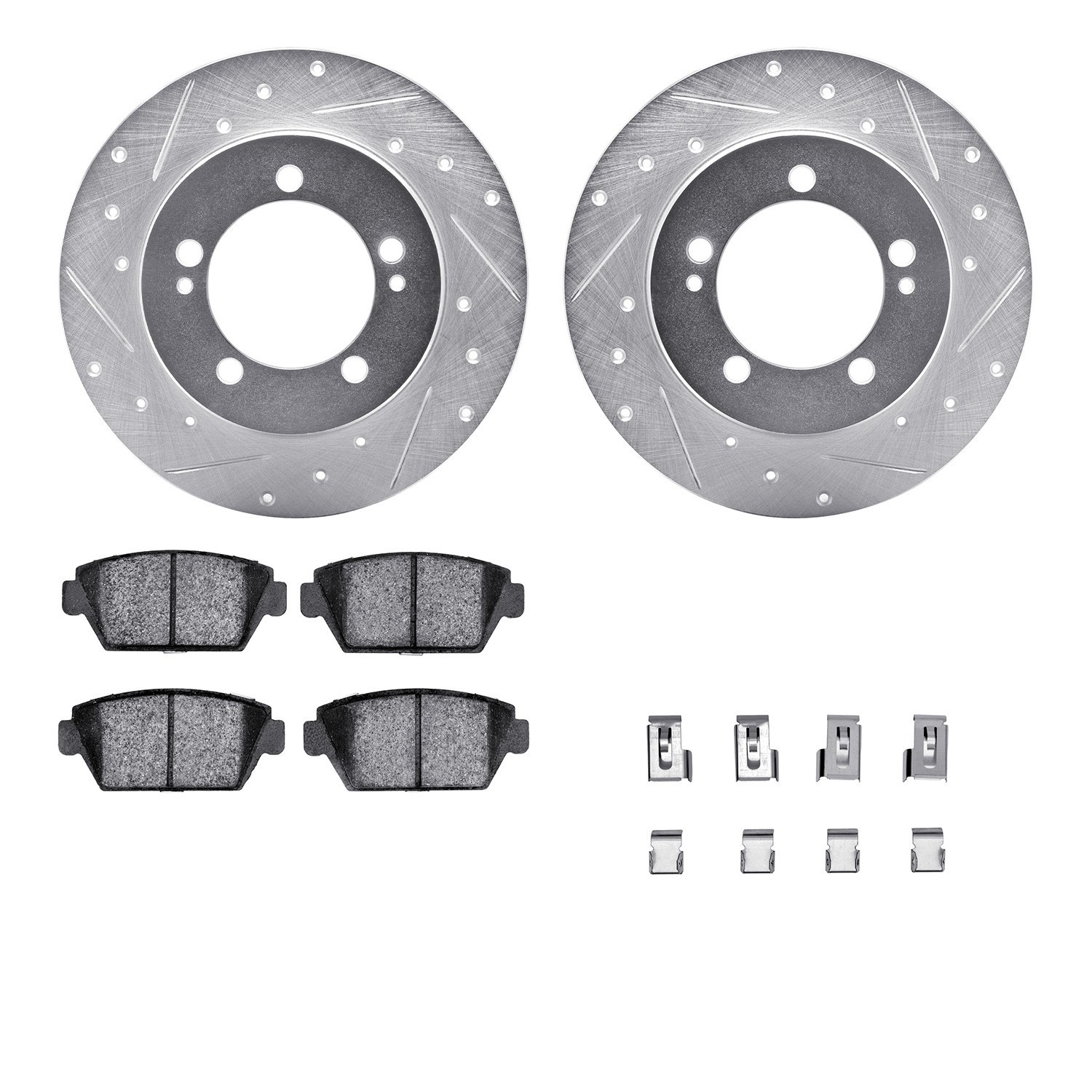 DYN 7512-72018 DFC Rotors-Drilled & Slotted-Silver w/ 5000 Advanced Brake Pads Incl Hdw