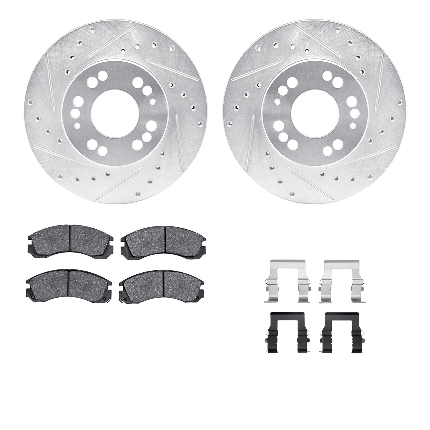 DYN 7512-72022 DFC Rotors-Drilled & Slotted-Silver w/ 5000 Advanced Brake Pads Incl Hdw