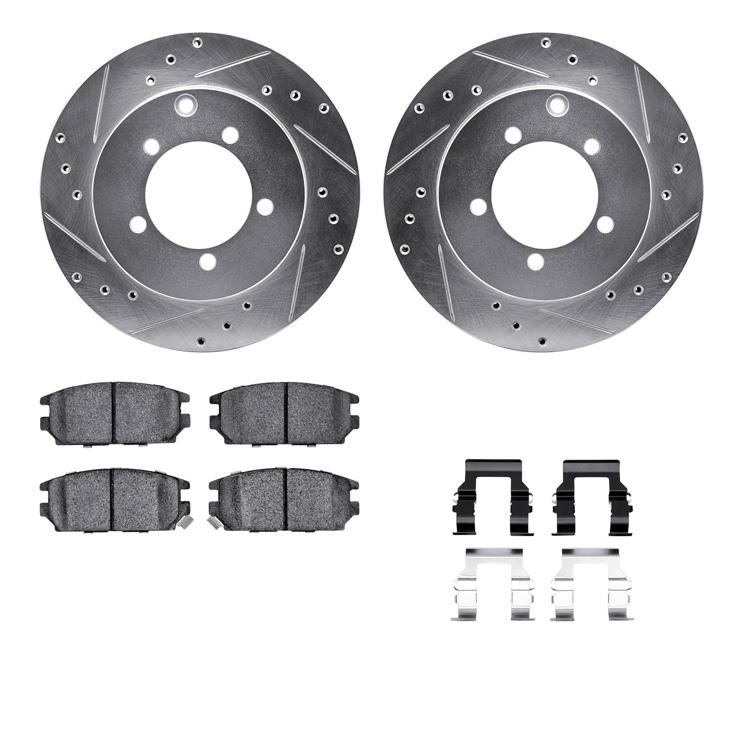 DYN 7512-72027 DFC Rotors-Drilled & Slotted-Silver w/ 5000 Advanced Brake Pads Incl Hdw