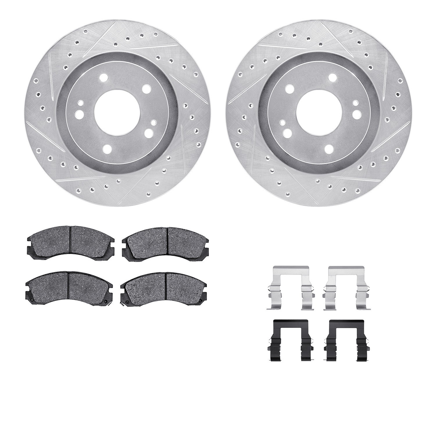 DYN 7512-72045 DFC Brake Rotor - Dimpled & Slotted - Silver w/5000 Brake Pads & HW Kit