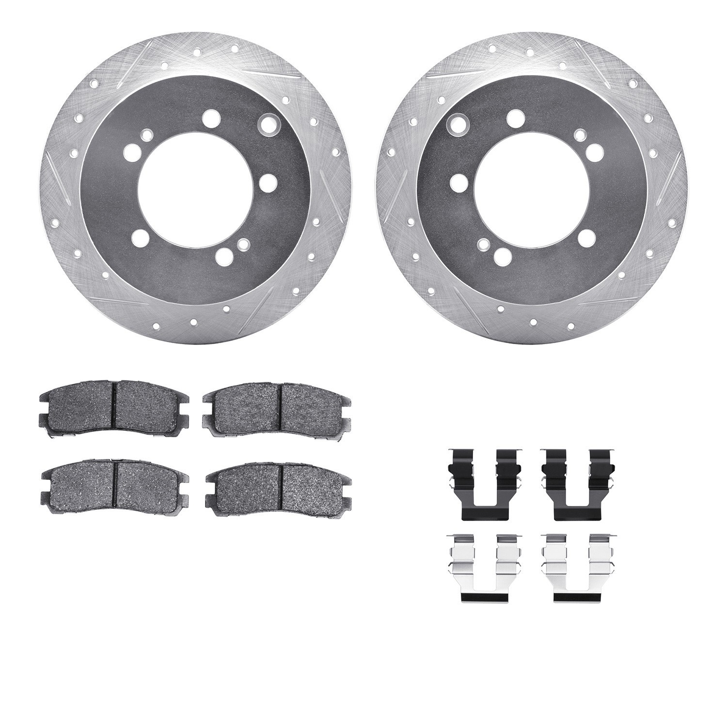 DYN 7512-72051 DFC Rotors-Drilled & Slotted-Silver w/ 5000 Advanced Brake Pads Incl Hdw