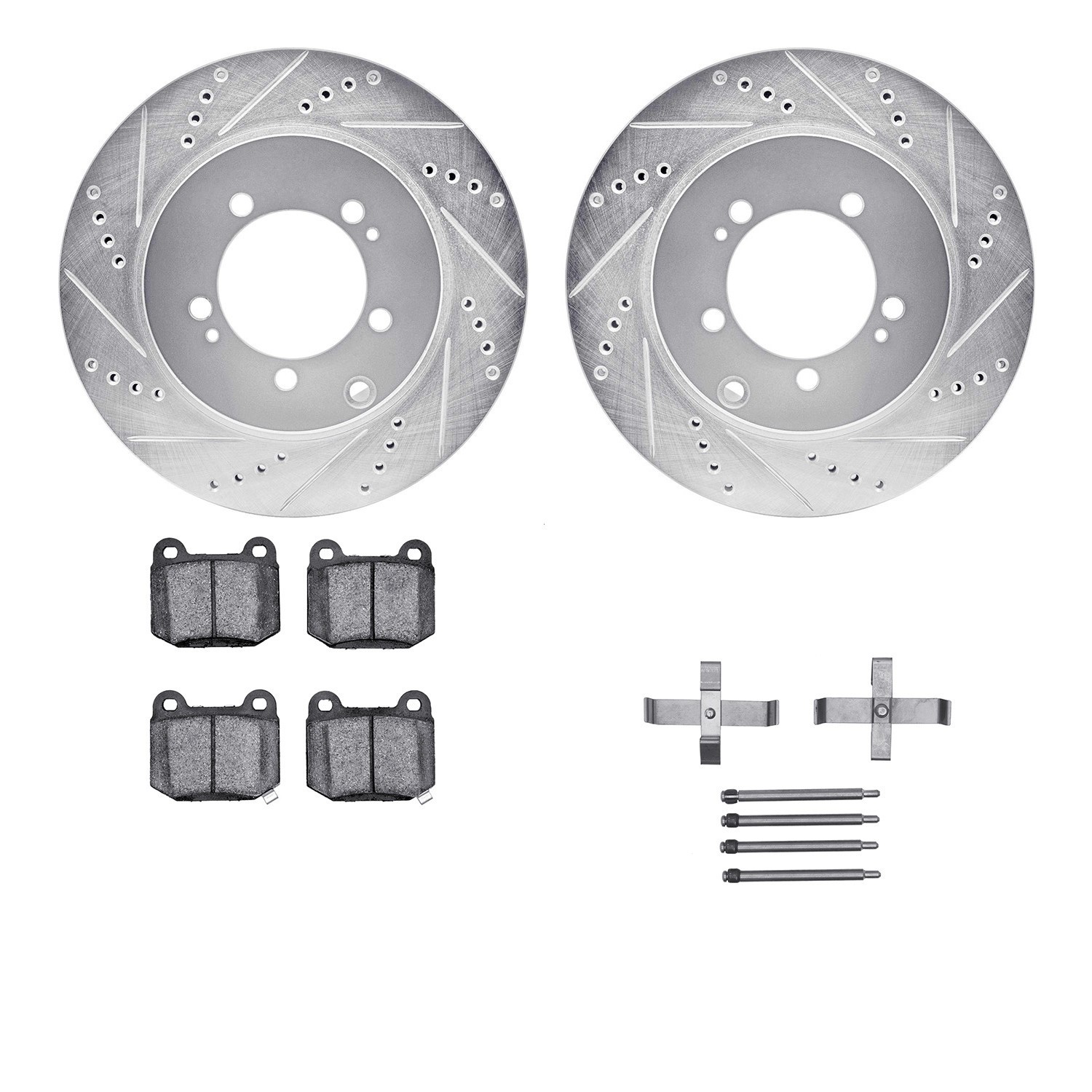 DYN 7512-72060 DFC Rotors-Drilled & Slotted-Silver w/ 5000 Advanced Brake Pads Incl Hdw
