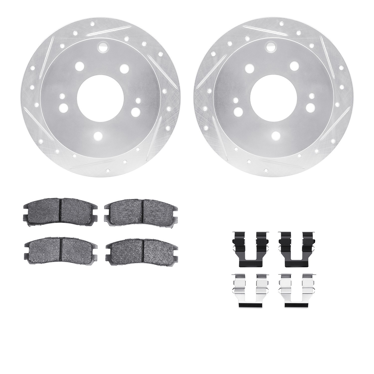 DYN 7512-72062 DFC Rotors-Drilled & Slotted-Silver w/ 5000 Advanced Brake Pads Incl Hdw