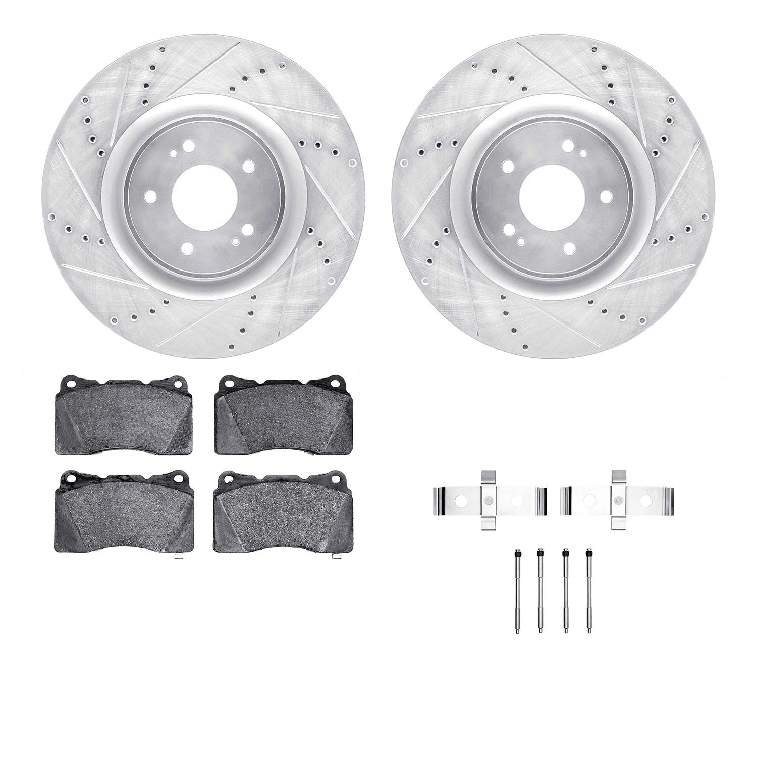 DYN 7512-72065 DFC Rotors-Drilled & Slotted-Silver w/ 5000 Advanced Brake Pads Incl Hdw