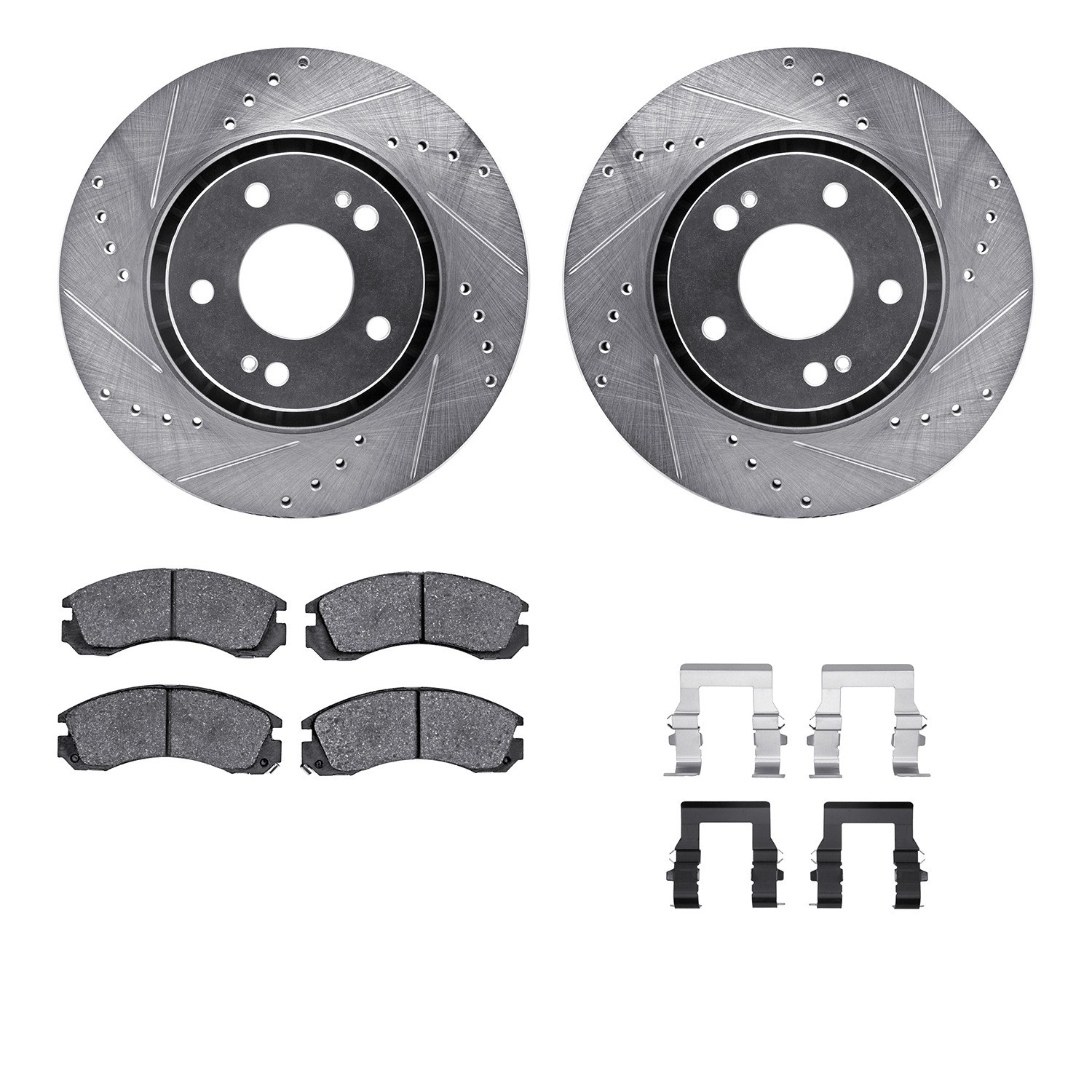 DYN 7512-72069 DFC Rotors-Drilled & Slotted-Silver w/ 5000 Advanced Brake Pads Incl Hdw