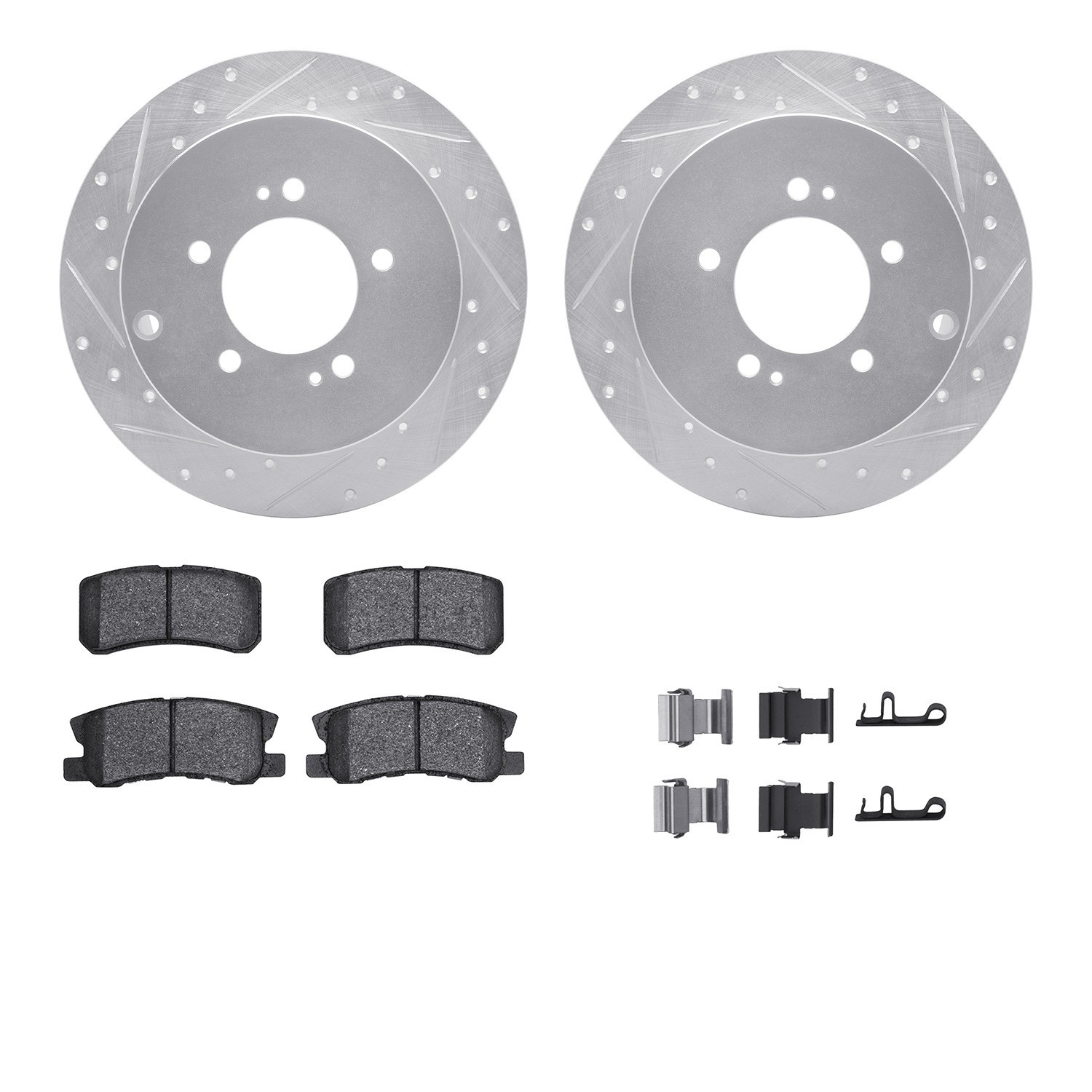 DYN 7512-72075 DFC Brake Rotor - Dimpled & Slotted - Silver w/5000 Brake Pads & HW Kit