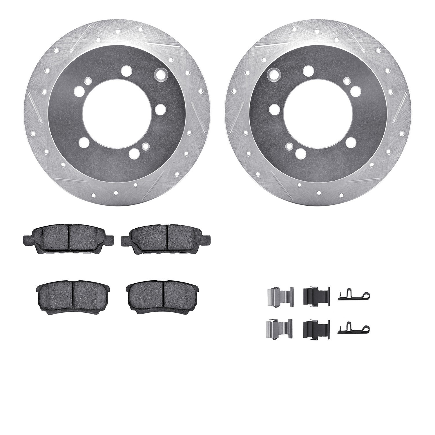 DYN 7512-72084 DFC Brake Rotor - Dimpled & Slotted - Silver w/5000 Brake Pads & HW Kit