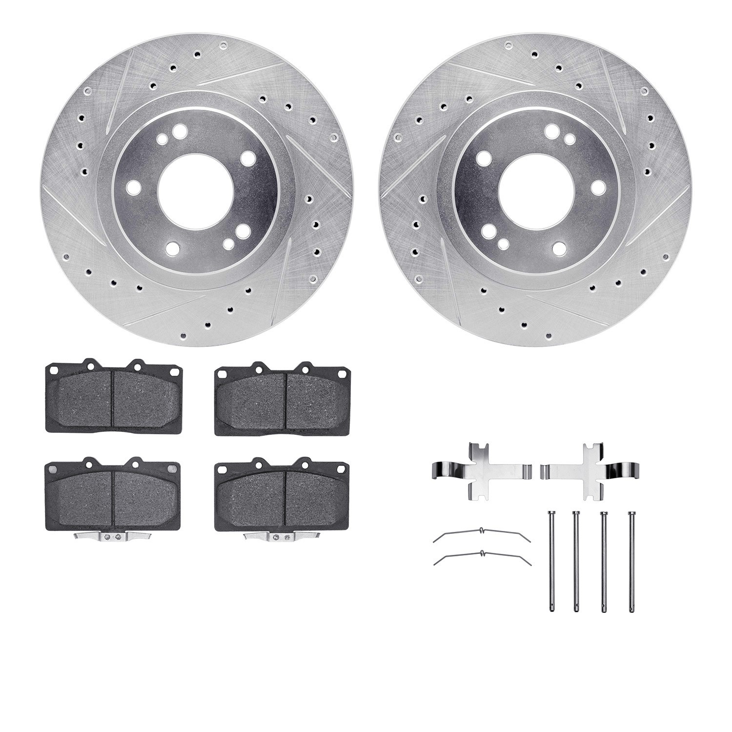 DYN 7512-72086 DFC Rotors-Drilled & Slotted-Silver w/ 5000 Advanced Brake Pads Incl Hdw