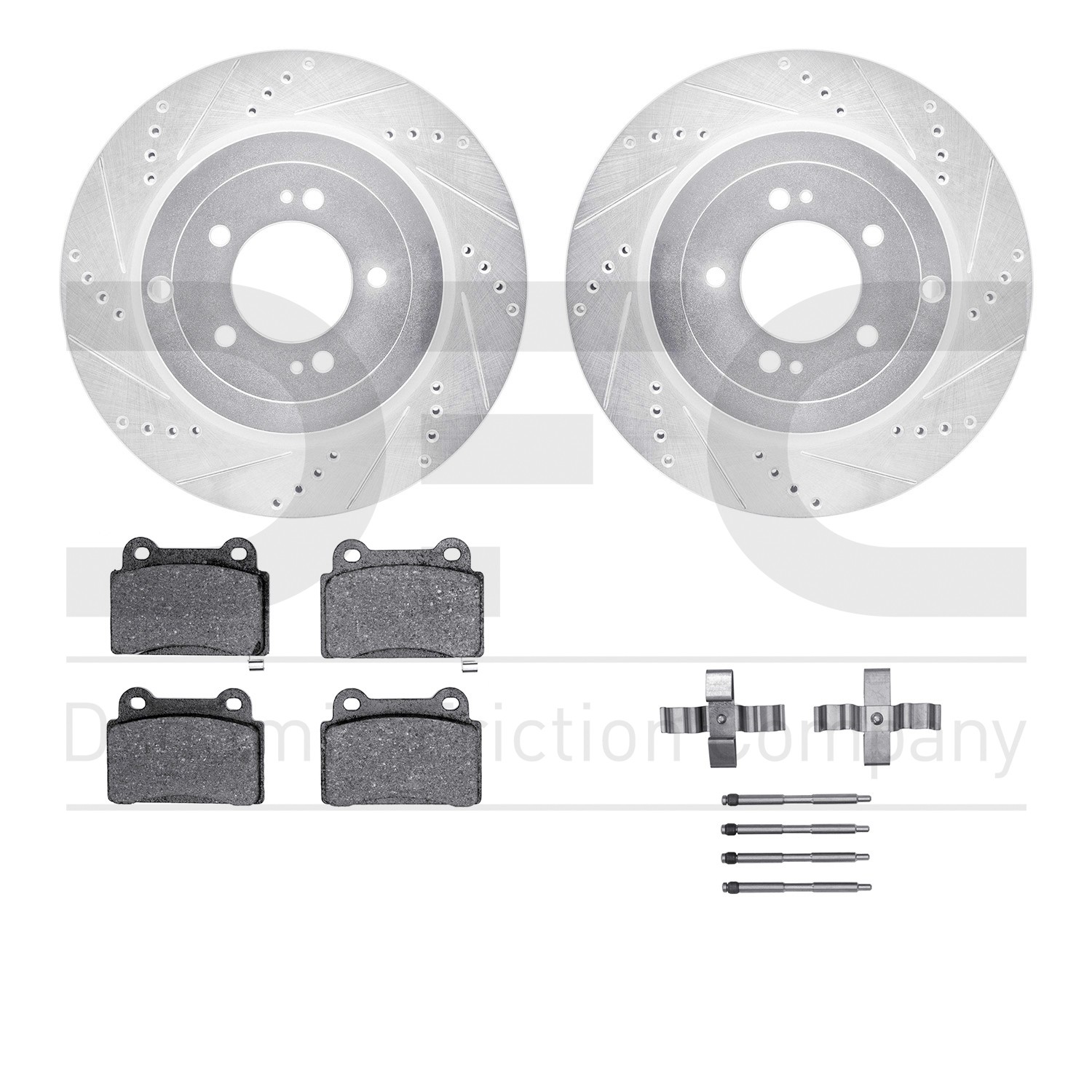 DYN 7512-72239 DFC Rotors-Drilled & Slotted-Silver w/ 5000 Advanced Brake Pads Incl Hdw