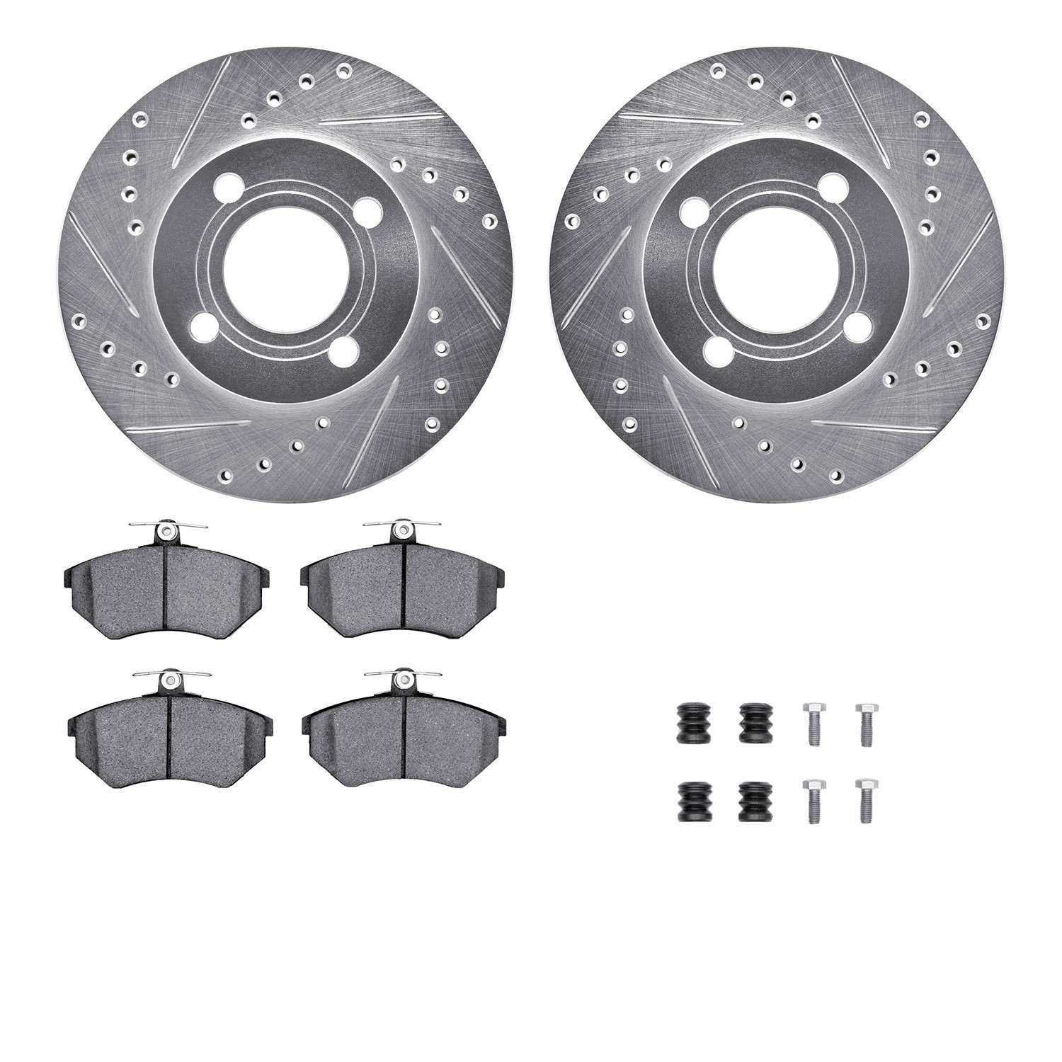 DYN 7512-73008 DFC Rotors-Drilled & Slotted-Silver w/ 5000 Advanced Brake Pads Incl Hdw