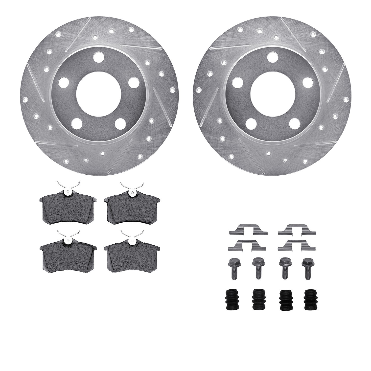 DYN 7512-73031 DFC Rotors-Drilled & Slotted-Silver w/ 5000 Advanced Brake Pads Incl Hdw