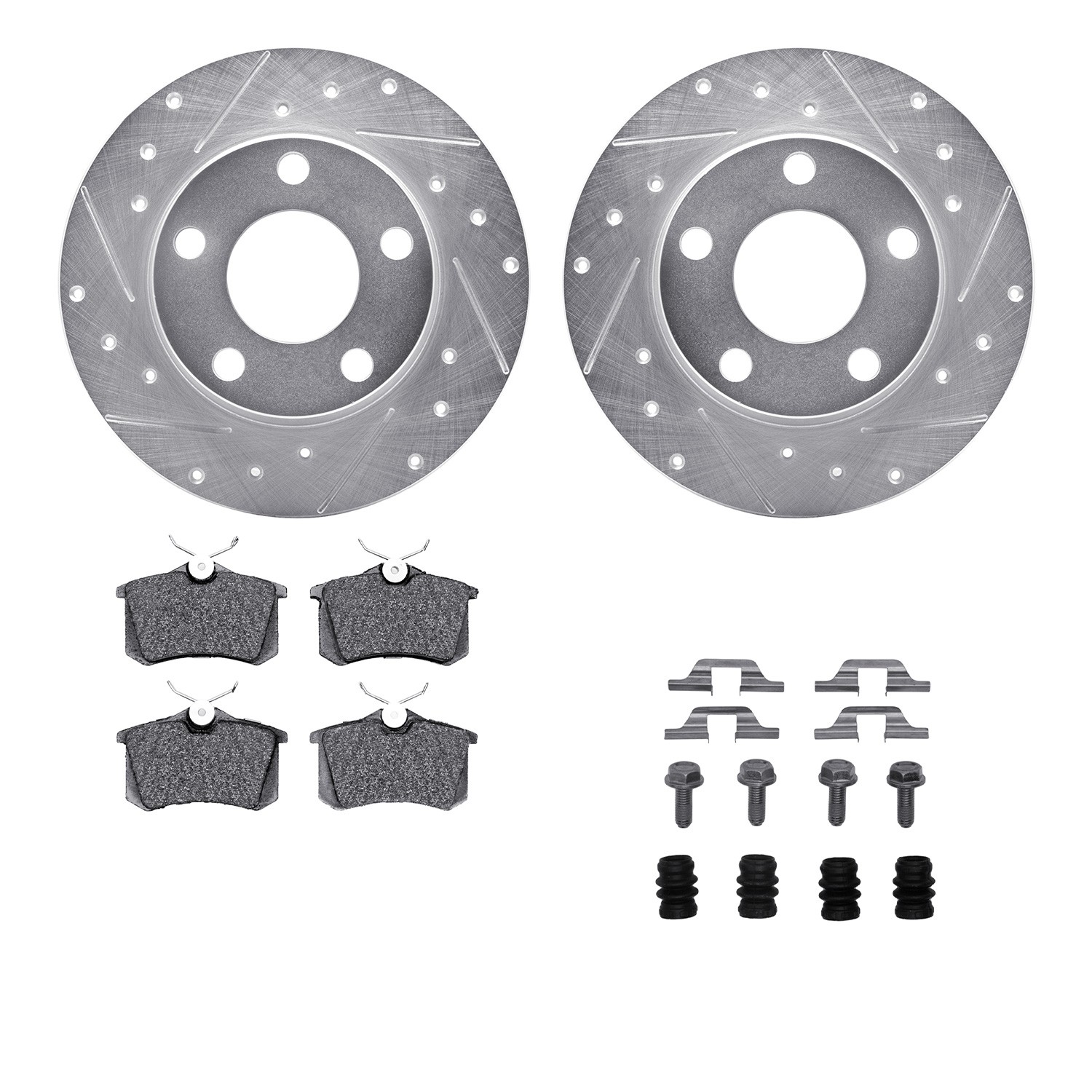 DYN 7512-73032 DFC Rotors-Drilled & Slotted-Silver w/ 5000 Advanced Brake Pads Incl Hdw