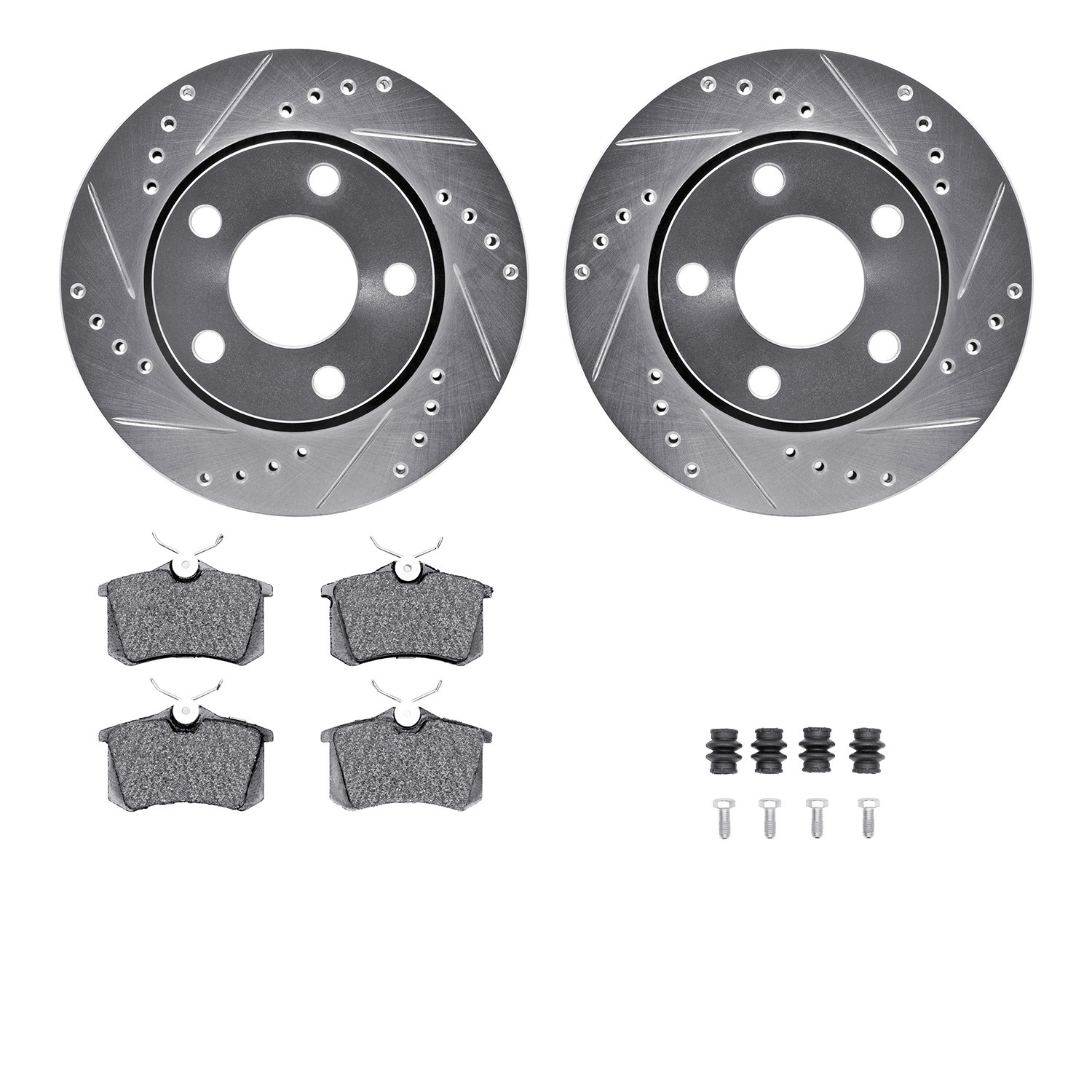 DYN 7512-73033 DFC Rotors-Drilled & Slotted-Silver w/ 5000 Advanced Brake Pads Incl Hdw