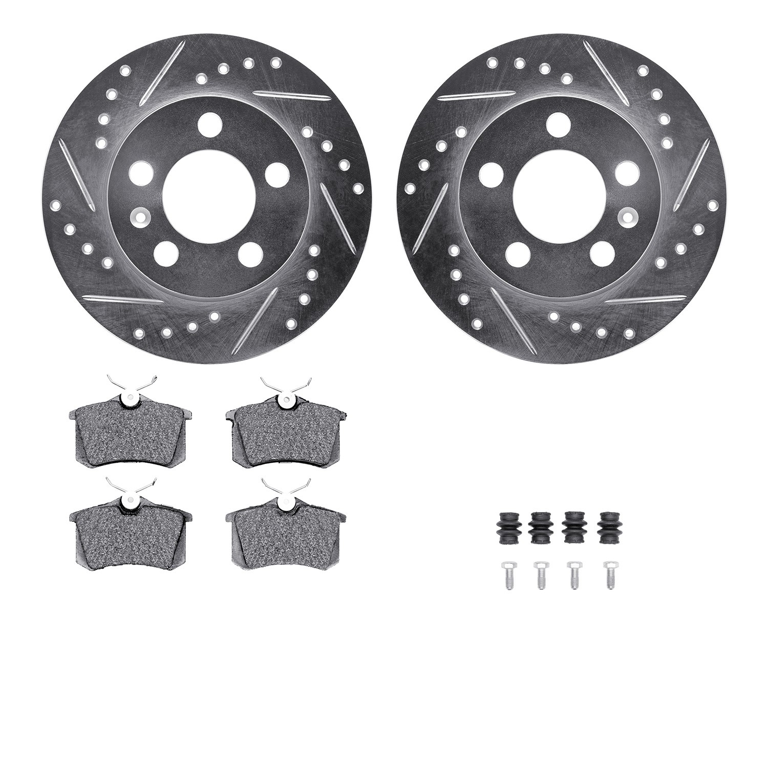 DYN 7512-73035 DFC Rotors-Drilled & Slotted-Silver w/ 5000 Advanced Brake Pads Incl Hdw