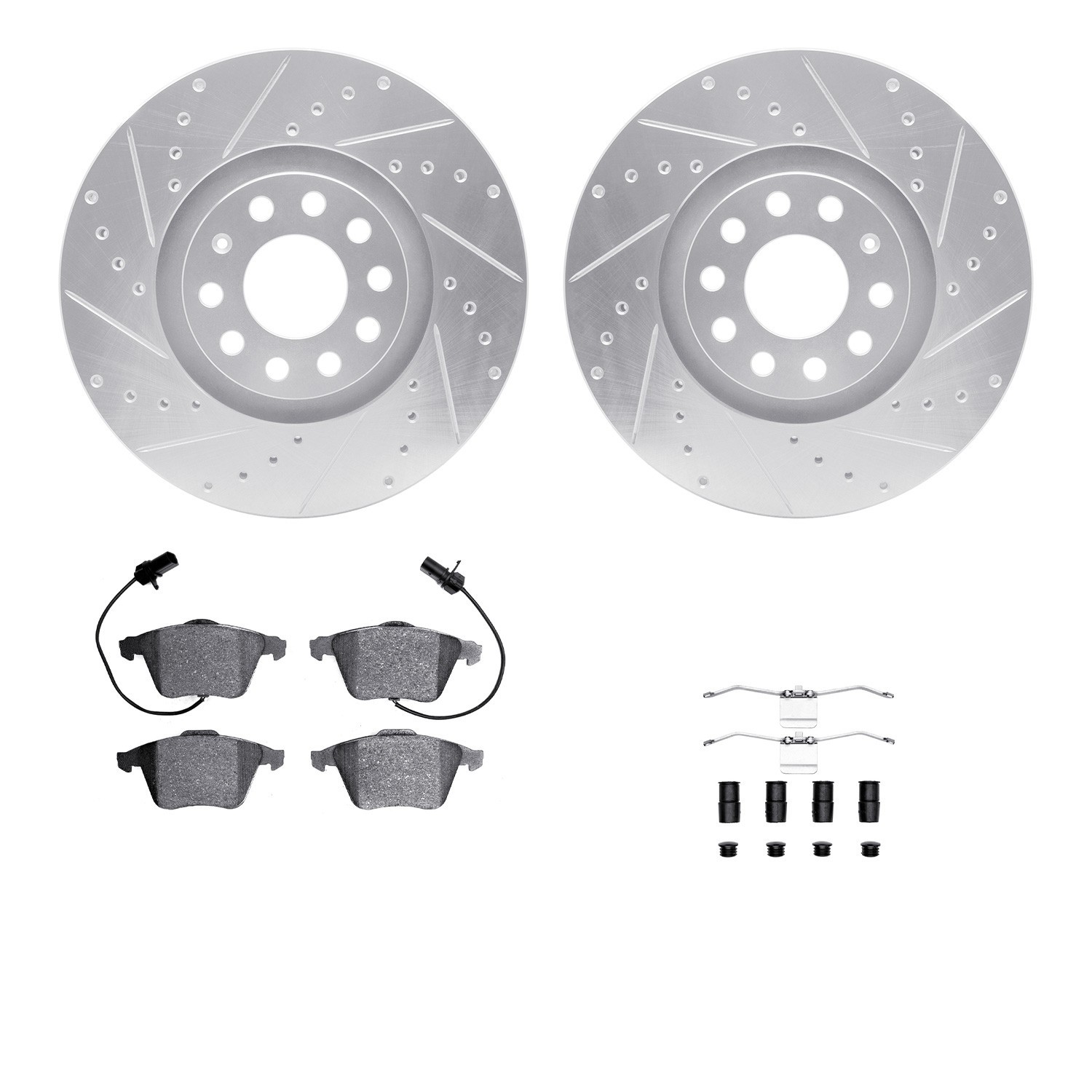 DYN 7512-73041 DFC Rotors-Drilled & Slotted-Silver w/ 5000 Advanced Brake Pads Incl Hdw