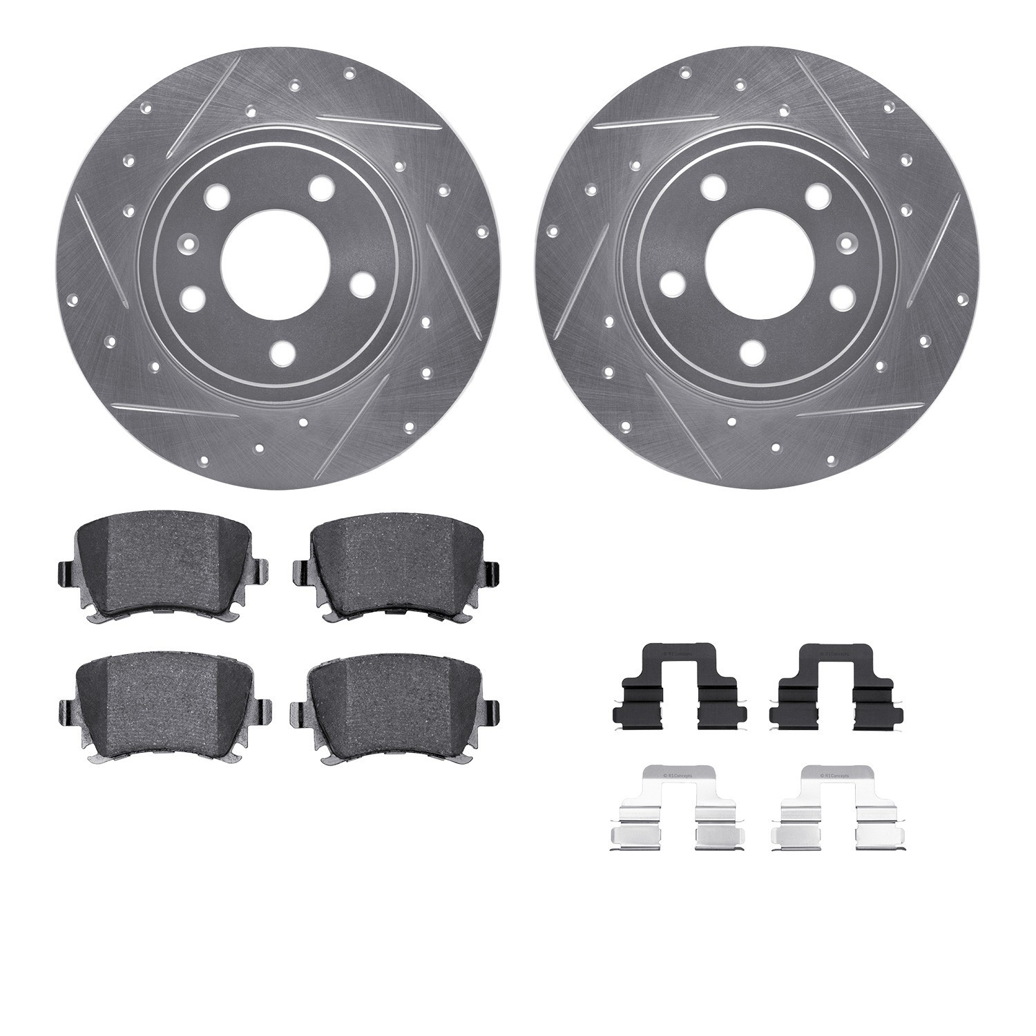 DYN 7512-73042 DFC Rotors-Drilled & Slotted-Silver w/ 5000 Advanced Brake Pads Incl Hdw
