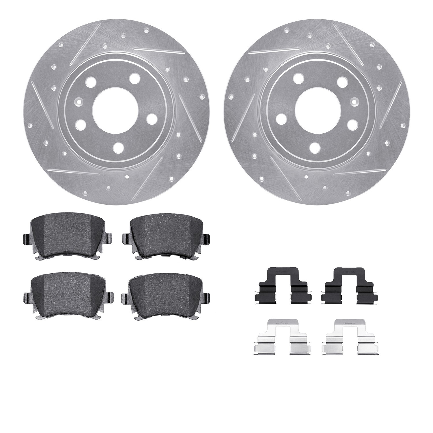 DYN 7512-73043 DFC Rotors-Drilled & Slotted-Silver w/ 5000 Advanced Brake Pads Incl Hdw