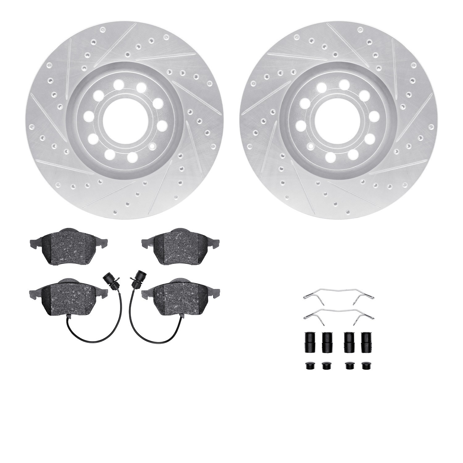 DYN 7512-73054 DFC Rotors-Drilled & Slotted-Silver w/ 5000 Advanced Brake Pads Incl Hdw