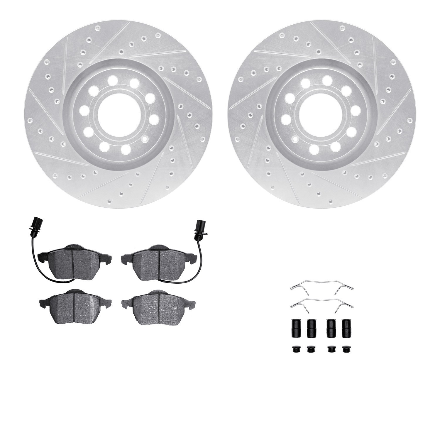 DYN 7512-73055 DFC Rotors-Drilled & Slotted-Silver w/ 5000 Advanced Brake Pads Incl Hdw