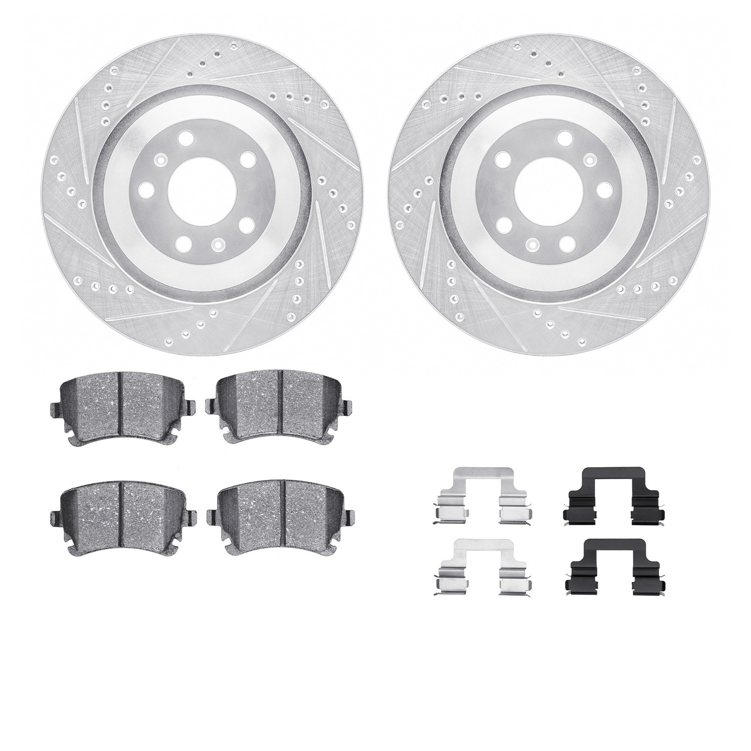 DYN 7512-73058 DFC Rotors-Drilled & Slotted-Silver w/ 5000 Advanced Brake Pads Incl Hdw