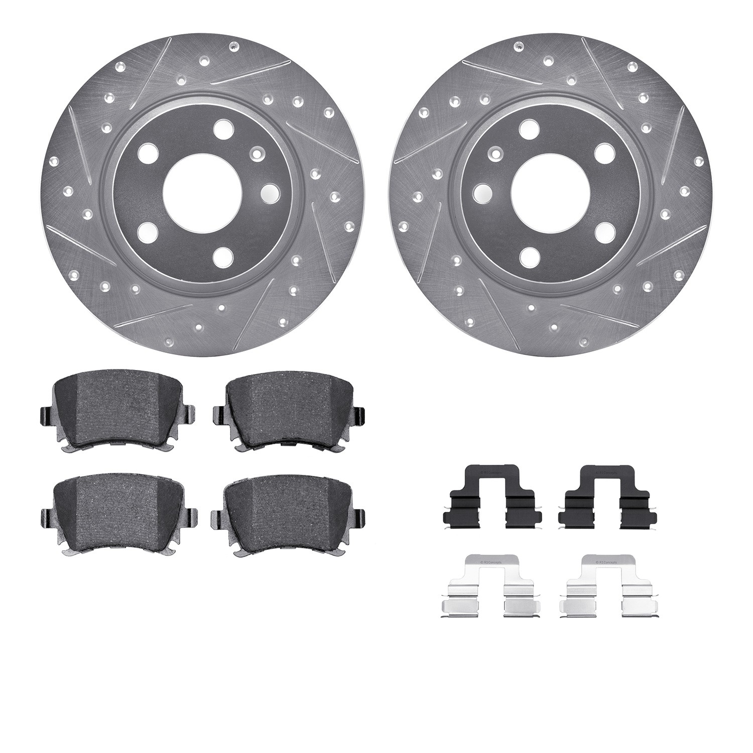 DYN 7512-73062 DFC Rotors-Drilled & Slotted-Silver w/ 5000 Advanced Brake Pads Incl Hdw