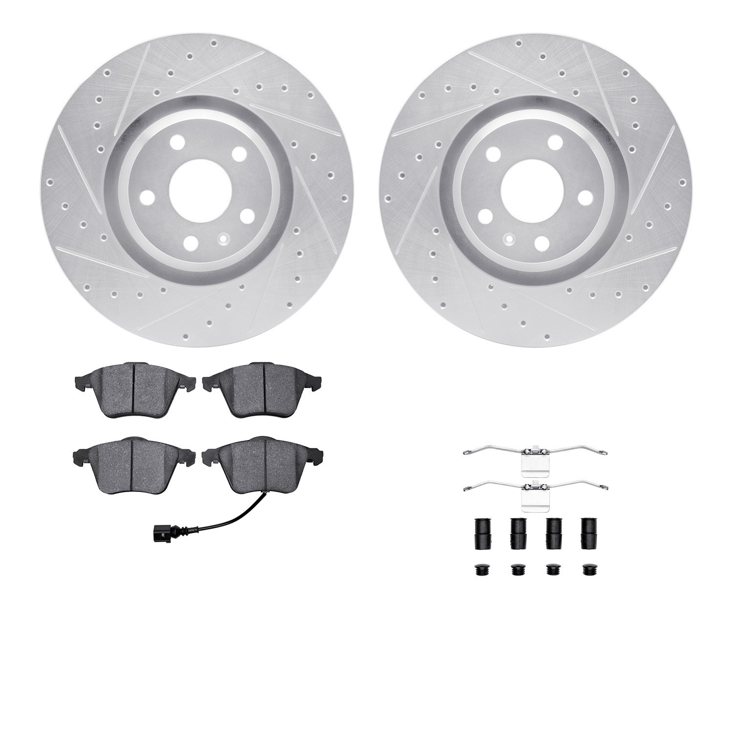 DYN 7512-73063 DFC Rotors-Drilled & Slotted-Silver w/ 5000 Advanced Brake Pads Incl Hdw