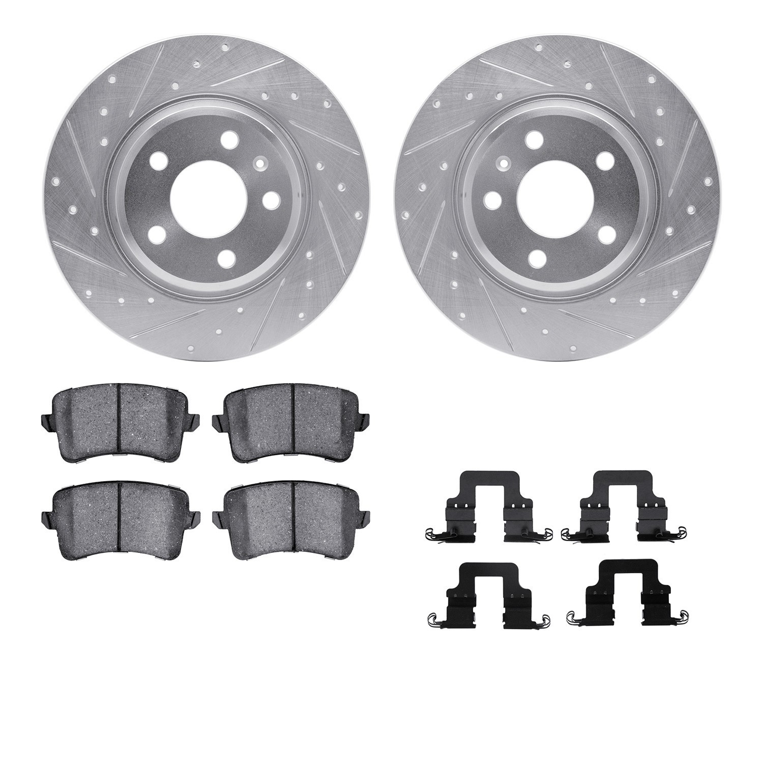 DYN 7512-73069 DFC Brake Rotor - Drilled & Slotted - Black w/5000 Brake Pads & HW Kit