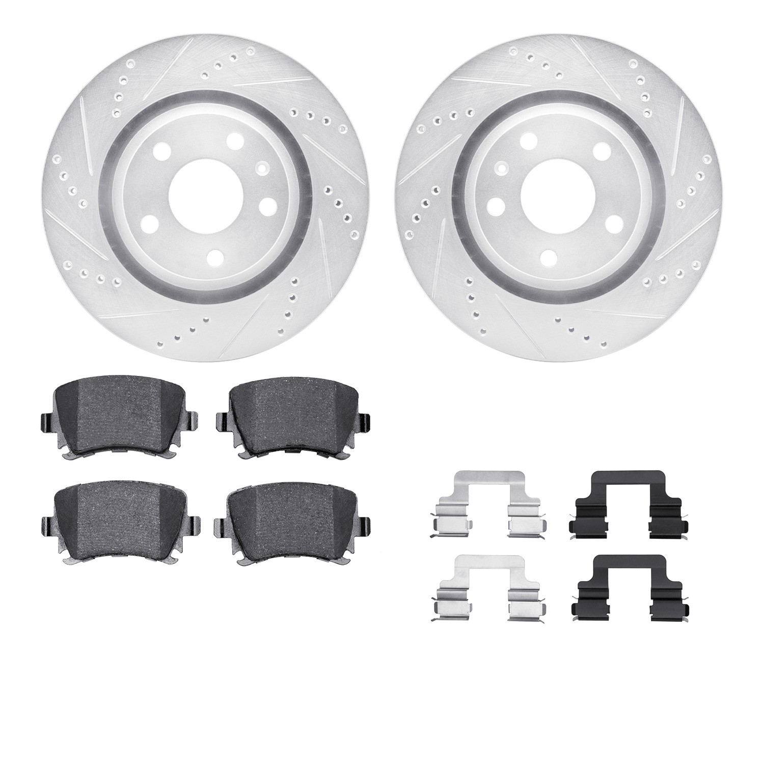 DYN 7512-73070 DFC Rotors-Drilled & Slotted-Silver w/ 5000 Advanced Brake Pads Incl Hdw