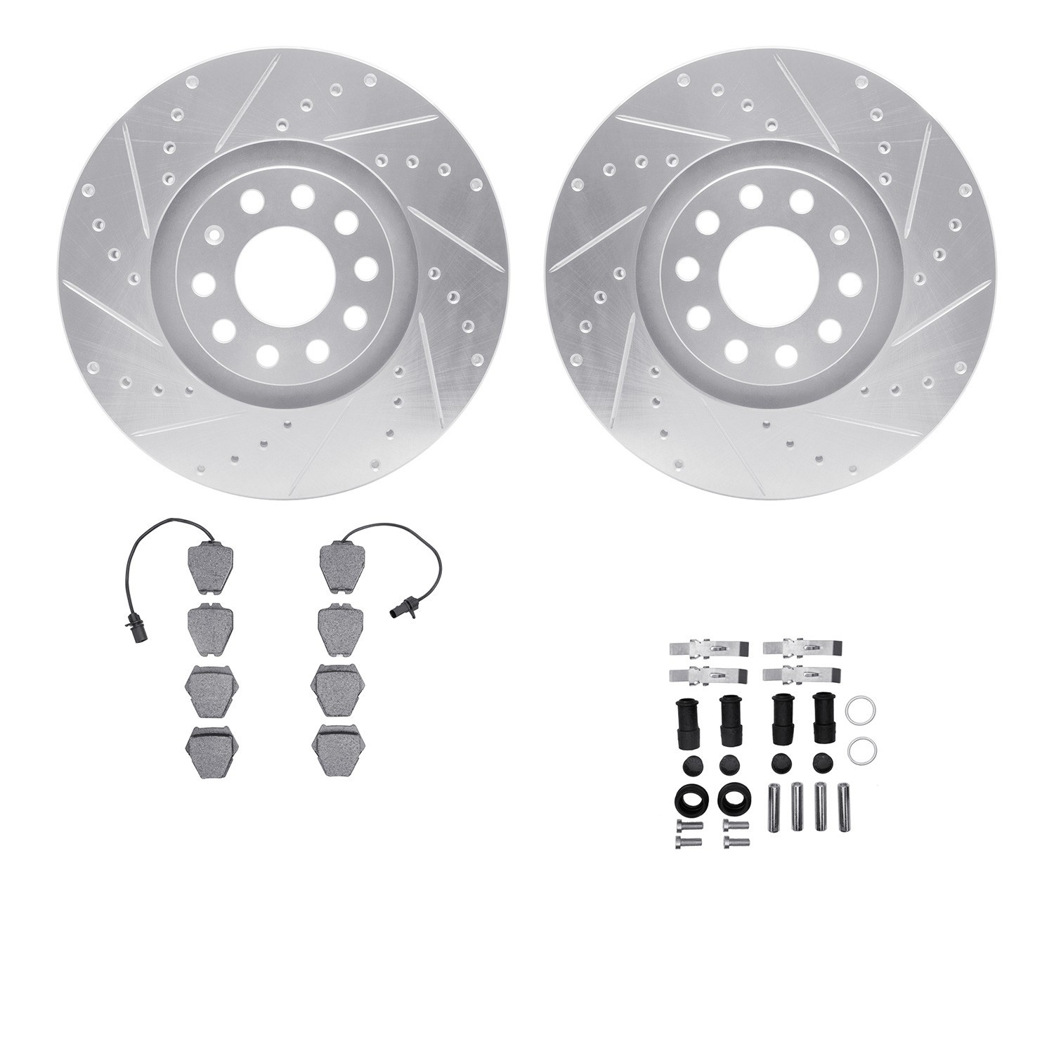 DYN 7512-73231 DFC Rotors-Drilled & Slotted-Silver w/ 5000 Advanced Brake Pads Incl Hdw