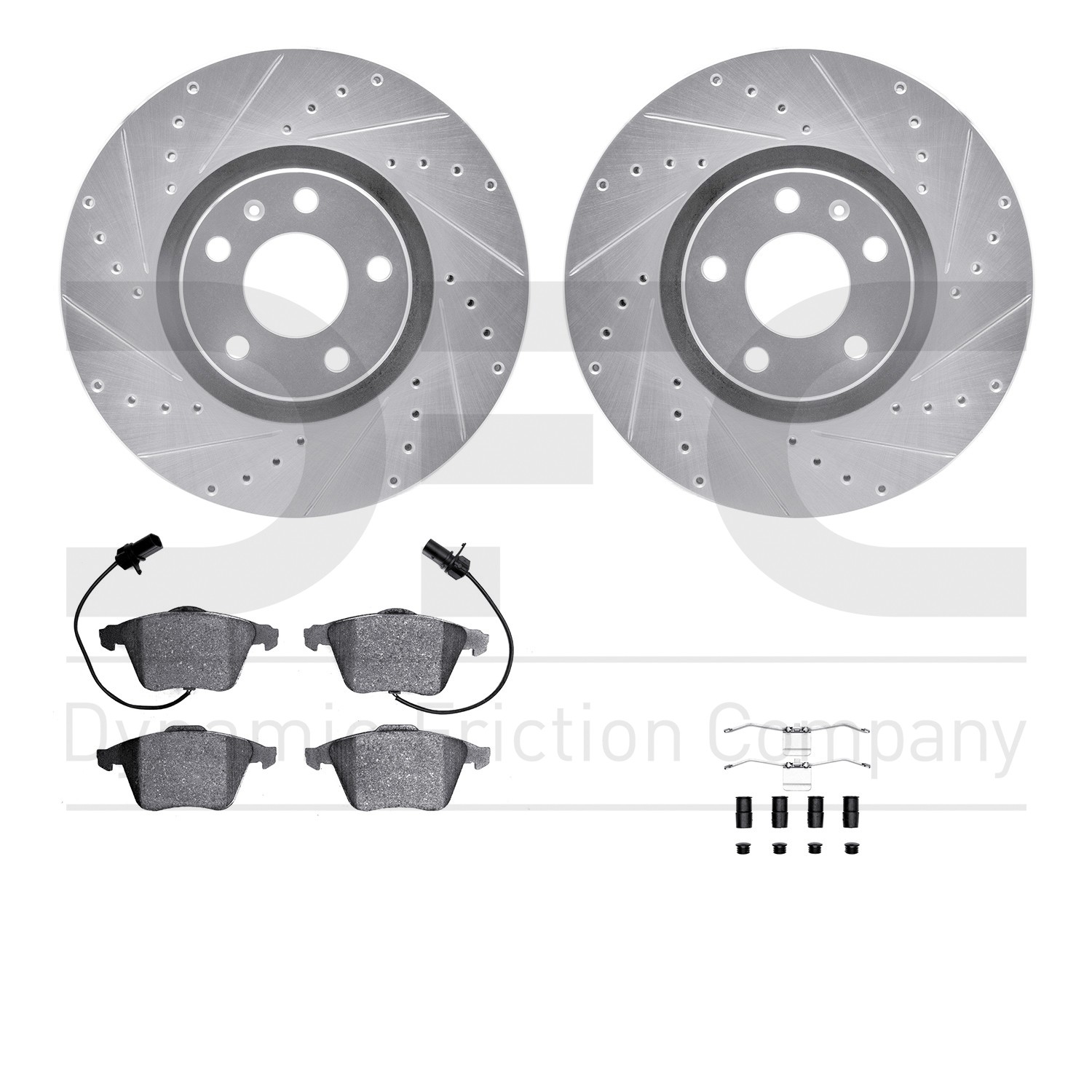 DYN 7512-73298 DFC Rotors-Drilled & Slotted-Silver w/ 5000 Advanced Brake Pads Incl Hdw