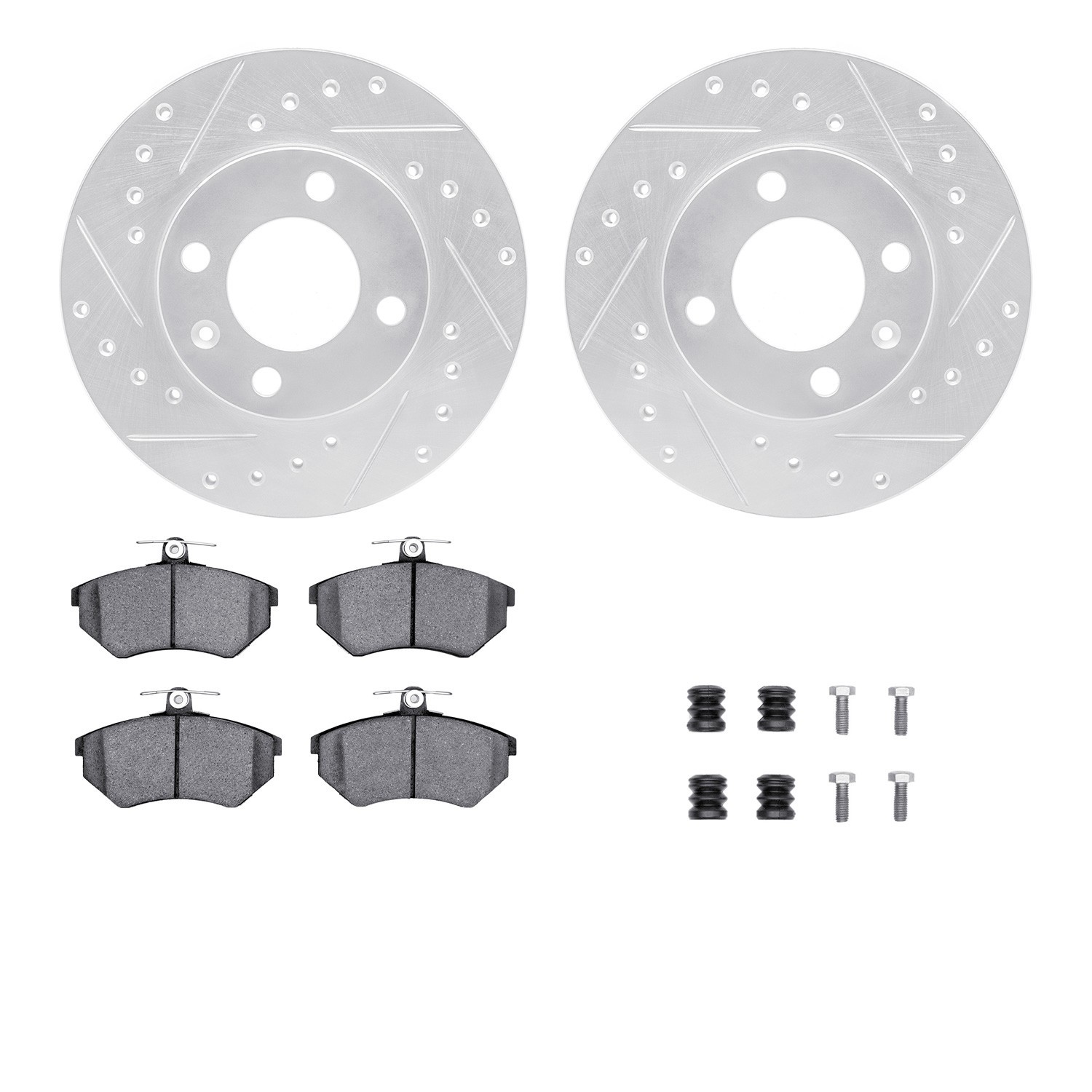 DYN 7512-74003 DFC Rotors-Drilled & Slotted-Silver w/ 5000 Advanced Brake Pads Incl Hdw