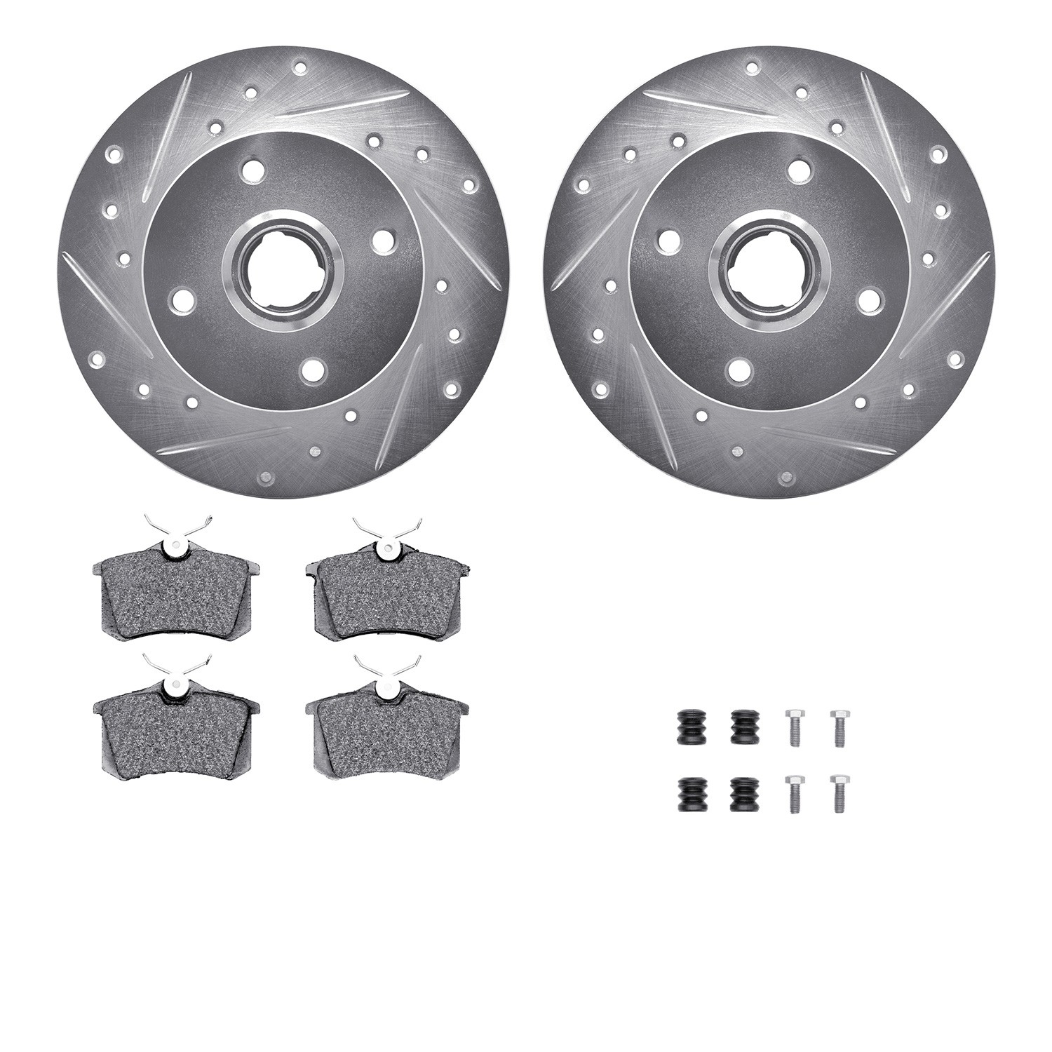 DYN 7512-74005 DFC Rotors-Drilled & Slotted-Silver w/ 5000 Advanced Brake Pads Incl Hdw