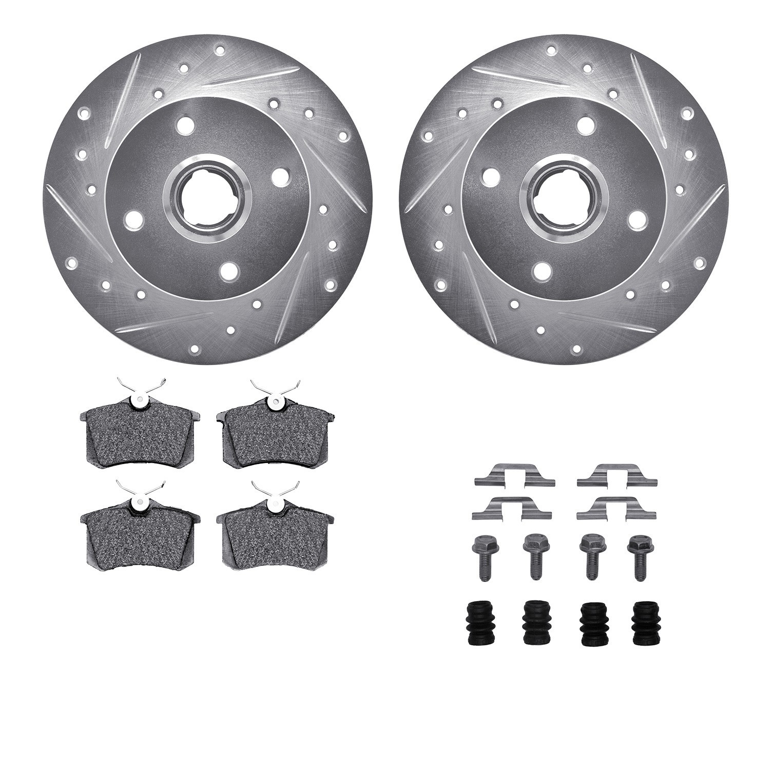 DYN 7512-74006 DFC Rotors-Drilled & Slotted-Silver w/ 5000 Advanced Brake Pads Incl Hdw