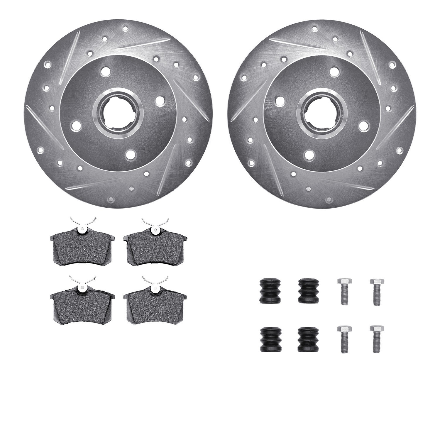 DYN 7512-74007 DFC Rotors-Drilled & Slotted-Silver w/ 5000 Advanced Brake Pads Incl Hdw