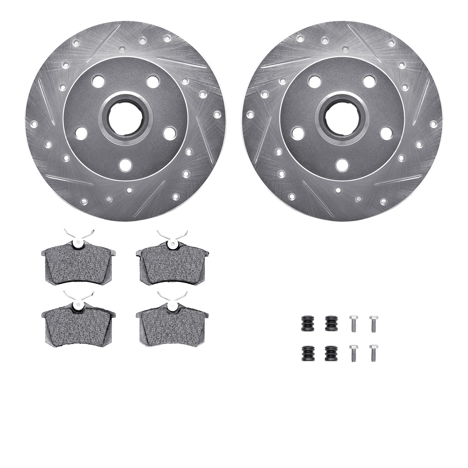 DYN 7512-74015 DFC Rotors-Drilled & Slotted-Silver w/ 5000 Advanced Brake Pads Incl Hdw