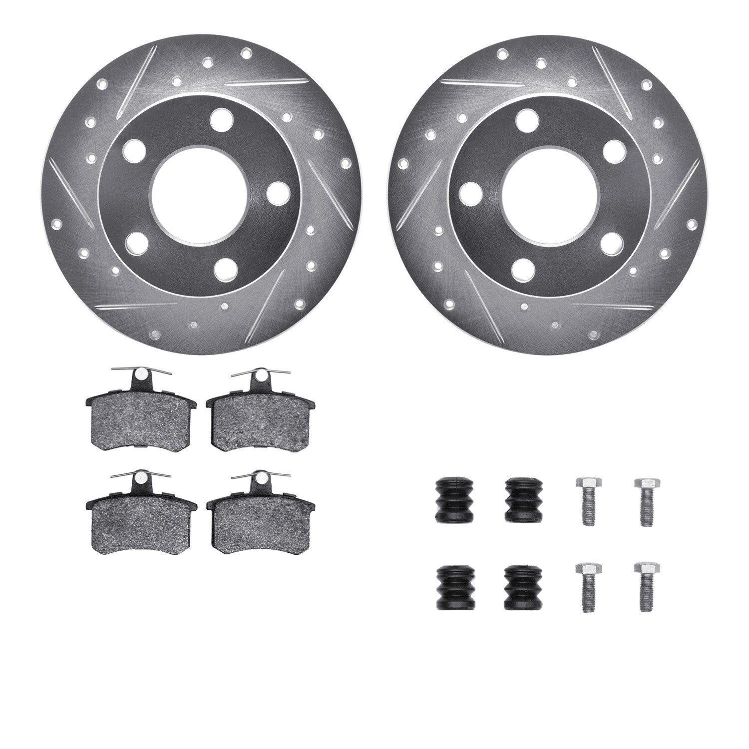 DYN 7512-74016 DFC Rotors-Drilled & Slotted-Silver w/ 5000 Advanced Brake Pads Incl Hdw