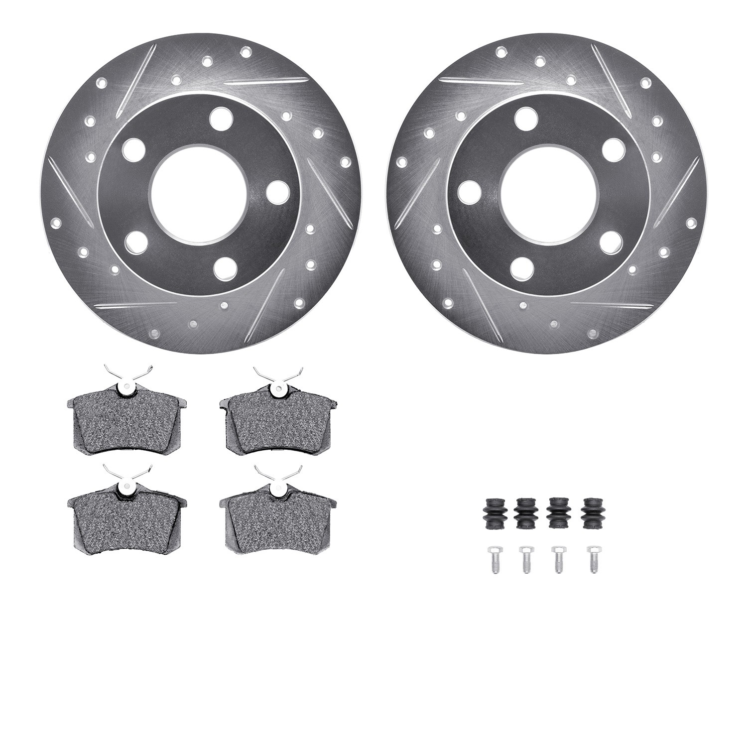 DYN 7512-74019 DFC Rotors-Drilled & Slotted-Silver w/ 5000 Advanced Brake Pads Incl Hdw
