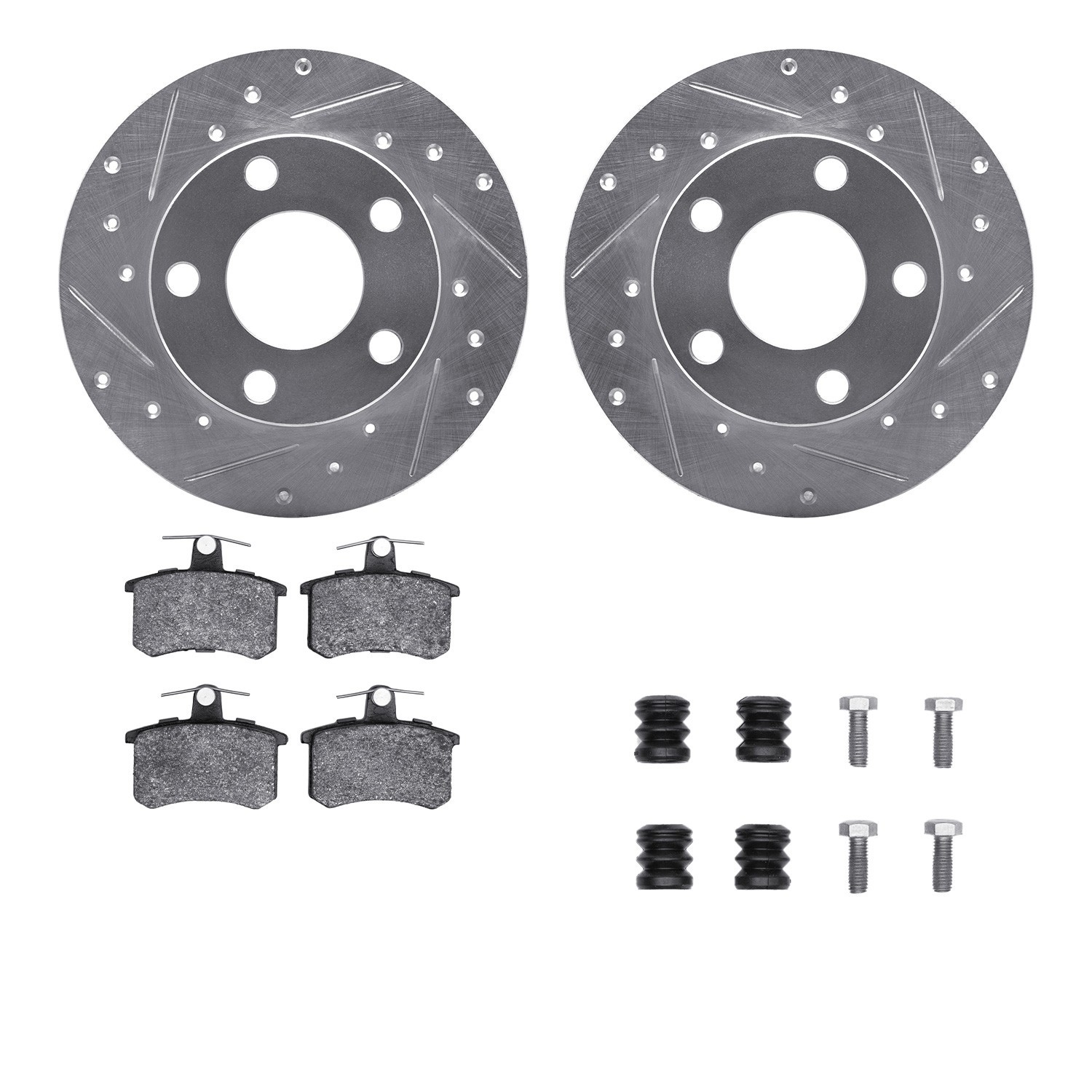 DYN 7512-74023 DFC Rotors-Drilled & Slotted-Silver w/ 5000 Advanced Brake Pads Incl Hdw